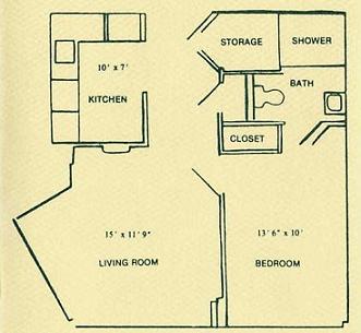 One bedroom floor plan with handicap accessibility at Evergreen House, Annandale, VA